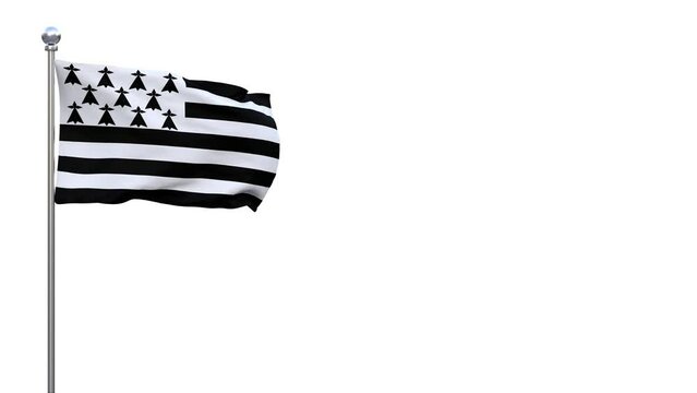 drapeau breton en haut d'un mât qui flotte dans le vent, couche alpha séparée - rendu 3D - 4K