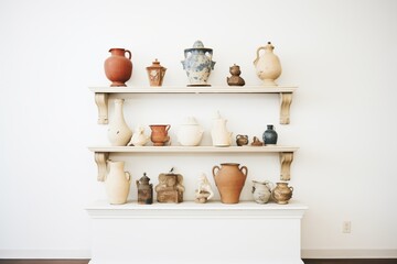 Fototapeta na wymiar greek urns on a shelf against a white wall