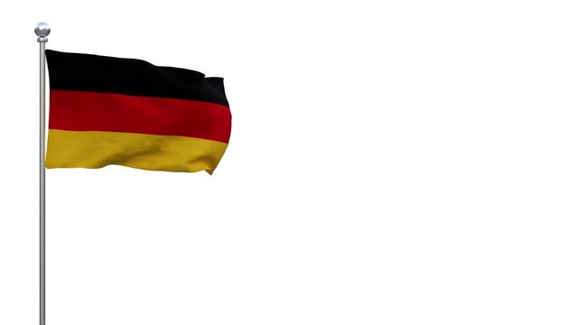 drapeau Allemand en haut d'un m&acirc;t qui flotte dans le vent, couche alpha s&eacute;par&eacute;e - rendu 3D - 4K