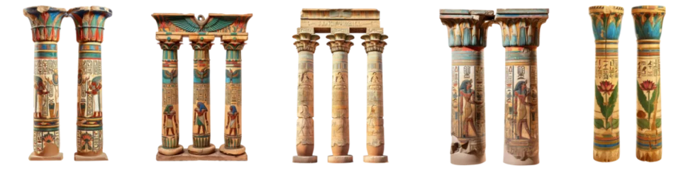 Foto op Plexiglas Egyptian pillar, egyptian Column with Lotus and Papyrus Motifs Isolated on White Background or transparent background, ong cutout © Gasi