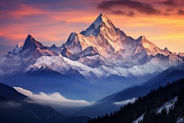 Fototapeta na wymiar Majestic Panorama of Snow-Clad Mountain Peaks