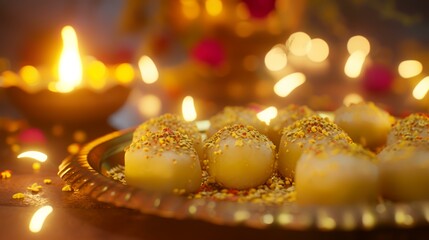Happy Diwali - Clay Diya lamps lit during Diwali celebration.