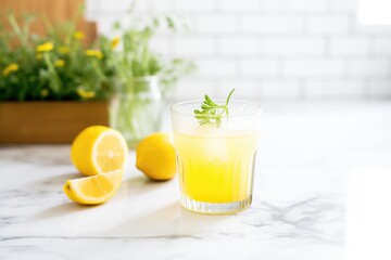 Fototapeta premium fresh dandelion detox juice in a clear glass