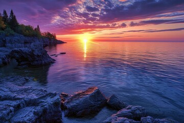 Naklejka premium Beautiful Sunset Over Lake Superior