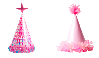 set of pink party hats on a transparent background