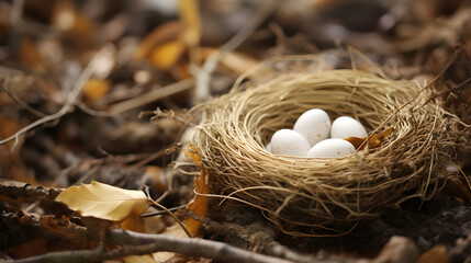 Delicate Beginnings: A Beautiful Snapshot of a Bird's Nest Housing Nature's Treasured Eggs Amid Lush Greenery