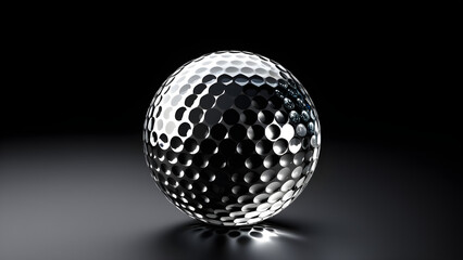 glassy silver golf ball isolated on black background