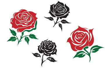 Set of red roses and Silhouette of rose