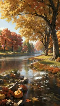 Riverside nature animation: Witness the beauty of a real landscape with trees along the river, transformed into a captivating loop video background animation, all presented in a delightful anime