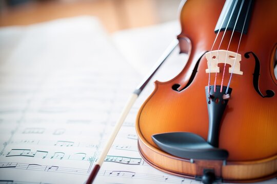 close-up of violin and bow on a music sheet