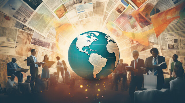 Information concept with business people around the world reading news