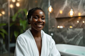 a woman in a bathrobe - obrazy, fototapety, plakaty