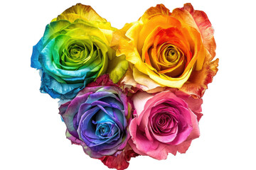 Heart shape rainbow rose flowers for your love. With a transparent background. Generative AI