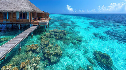 Breathtaking View of Paradise Beautiful Panorama of Maldives Tropical Island 