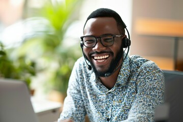 a man wearing a headset and smiling