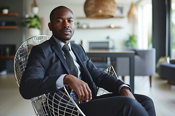 a man in a suit sitting in a chair