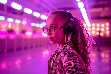a girl wearing headphones and looking away