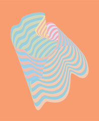 Abstract striped object with soft pastel colors. Vector illustration of an object with a wavy striped pattern. Modern cover concept. Decoration element for banner design