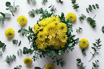 a bouquet of yellow flowers and leaves