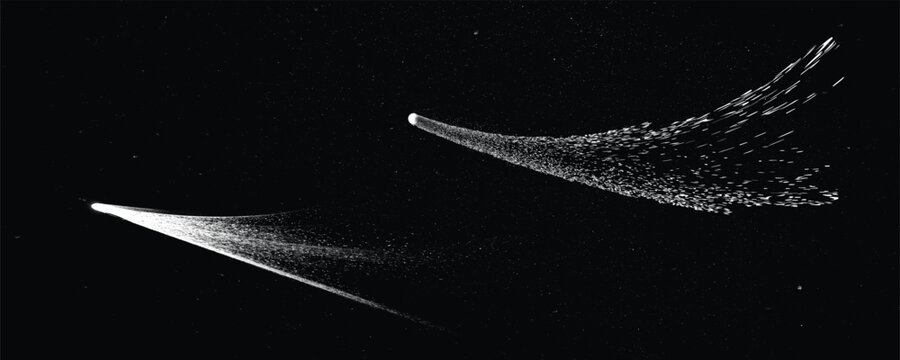 Comets in space. Futuristic landscape, with noise texture . Night landscape with starry sky .Vector illustration