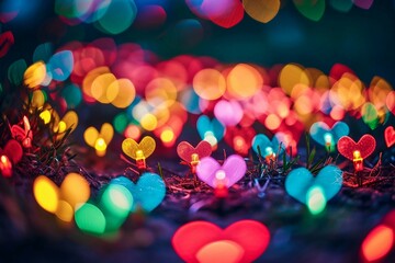 a group of colorful lights in the shape of a heart
