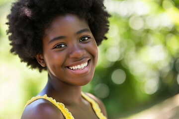 a close-up of a woman smiling