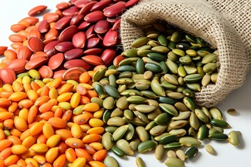 a bag of seeds spilling out of it