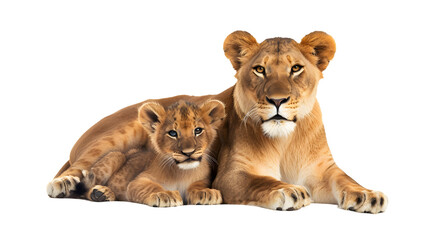 A Couple of Lions Sitting Next to Each Other