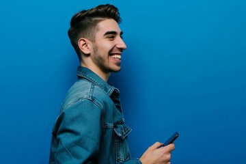 a man smiling while holding a phone