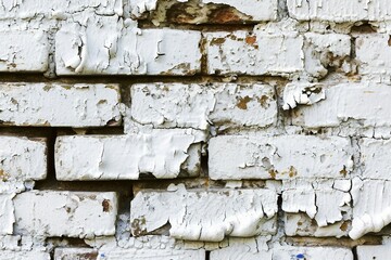 a white brick wall with peeling paint