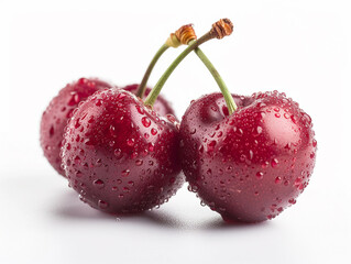 Fresh cherries isolated on a white background in minimalist style. 