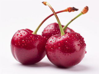 Fresh cherries isolated on a white background in minimalist style. 