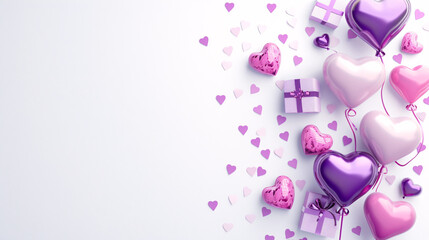 Valentine's Day Elegance Gifts and purple Heart Balloons, Romantic Surprise