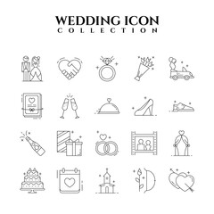 Modern Wedding Love and Romance Icon Collection