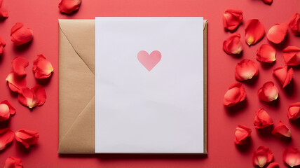 Greeting Card Mockup with Copy Space. Flowers on paper background for Valentine's Day and Wedding projects.