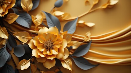 Golden Botanical Embossed Floral Design Luxurious Background.