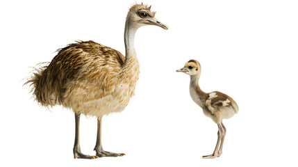 Ostrich Standing Next to Baby Ostrich
