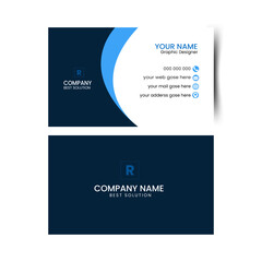 Double-sided creative business card template.Portrait and landscape orientation.Horizontal and vertical layout.Personal visiting card with company logo.white,blue and black color theme.