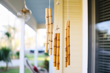 bamboo wind chimes hanging from a porch