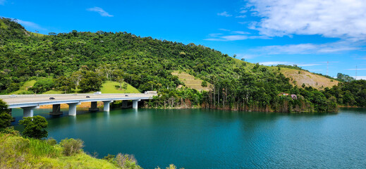 dam bridge on the tamoios highway on the coast of brazil