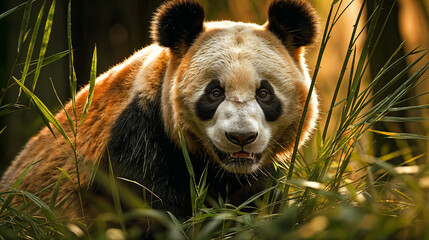 giant panda eating bamboo created with Generative AI technology
