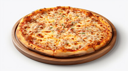Delicious Cheese Pizza with Golden Crust, Melted Cheese, and Sprinkled Parsley on a Wooden Board.