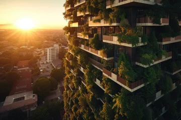 Fotobehang The city of the future with green gardens on the balconies © iloli