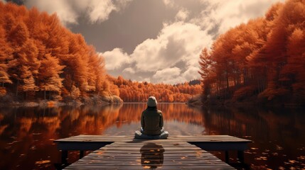 Woman meditating on the lake