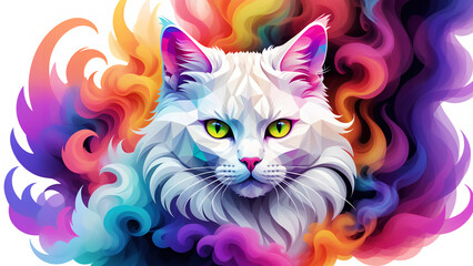 colorful smoke geometric angora cat - obrazy, fototapety, plakaty