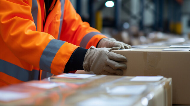 A close-up of a worker inspecting goods for export, ensuring they meet quality standards before being packed