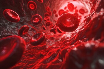 Close up of blood cells, leukocytes, erythrocytes bloodstream. - obrazy, fototapety, plakaty