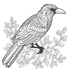 Crow Coloring Page, Beautiful Design for your Project, Relaxing Colouring page for Adults and Kids