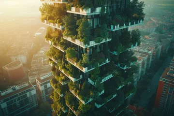 Fotobehang The city of the future with green gardens on the balconies © iloli