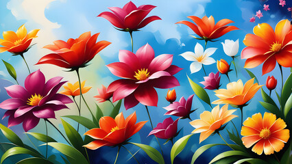 flowers painting art greeting card backgrounds. Wallpaper background. for wall art decor and background wallpaper, greeting cards, stationery, wedding invitations, and decorations. Generat